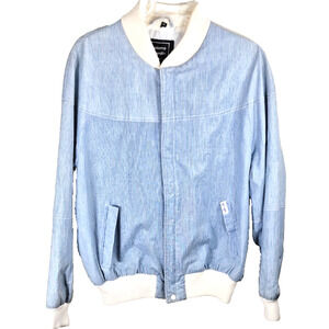 Vtg Pierre Cardin PVC Vinyl Bomber Jacket White /Blue X-Large Space Age Retro